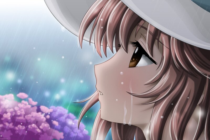 Anime Girl in Rain — Pink, Melancholic, Spring