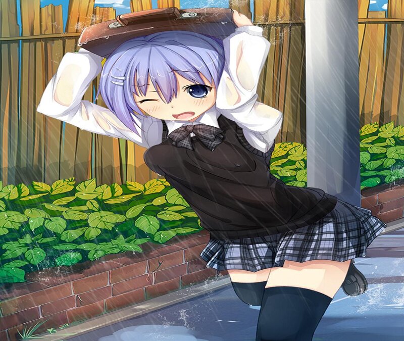 Anime Girl in Rain — Purple, Dramatic, Afternoon