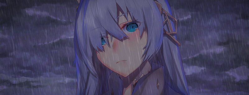 Anime Girl in Rain — Purple, Dramatic, Night, Clouds
