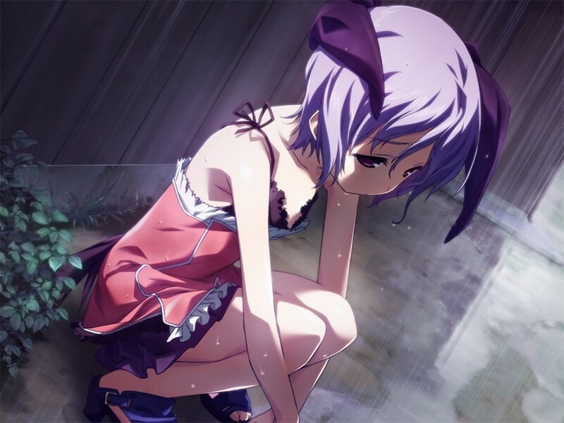 Anime Girl in Rain — Purple, Dramatic, Night, Dress