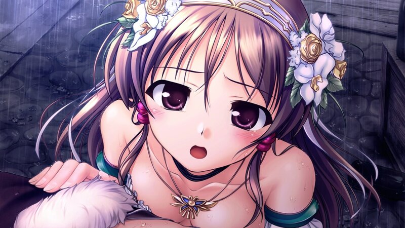 Anime Girl in Rain — Purple, Dramatic, Night, Flowers