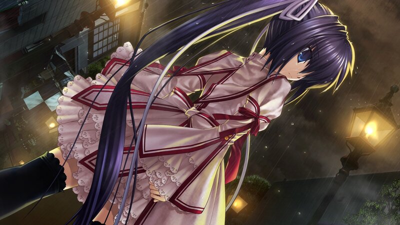 Anime Girl in Rain — Purple, Dramatic, Night, Street Lamp