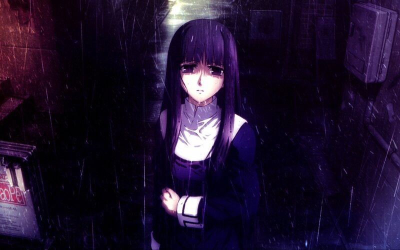 Anime Girl in Rain — Purple, Dramatic, Somber