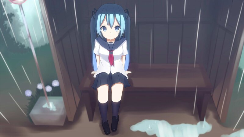 anime girl in rain shelter
