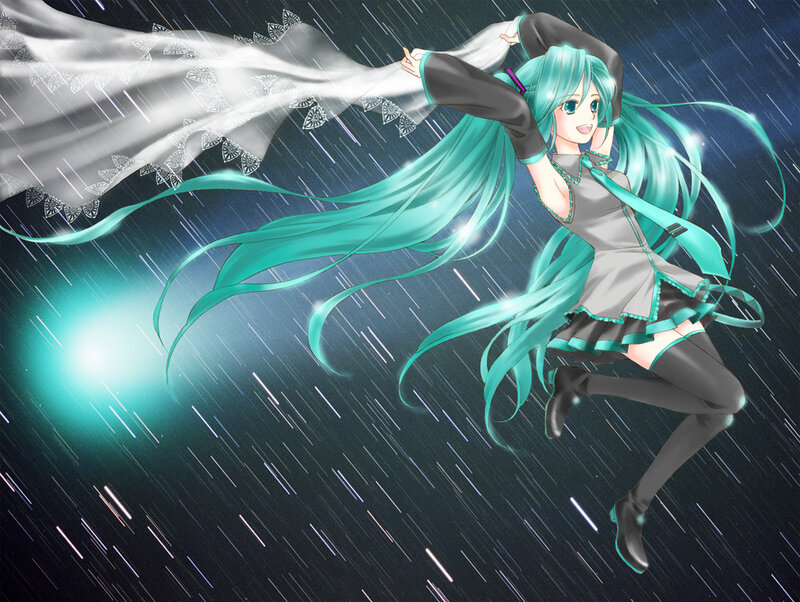 Anime Girl in Rain — Teal, Dramatic