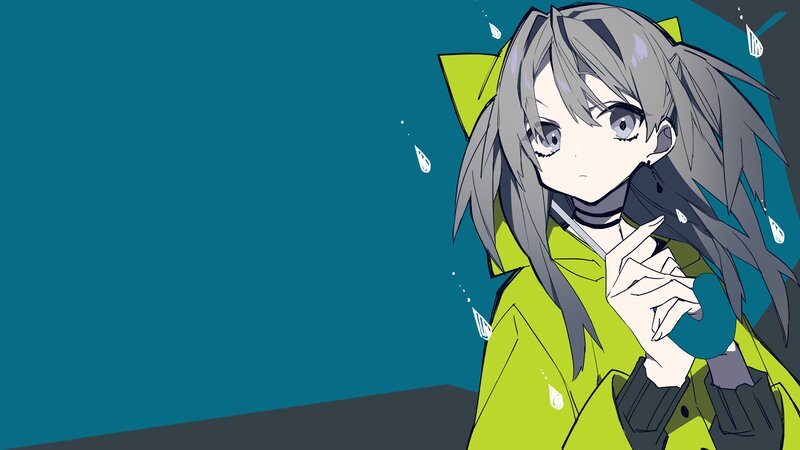 Anime Girl in Rain — Teal