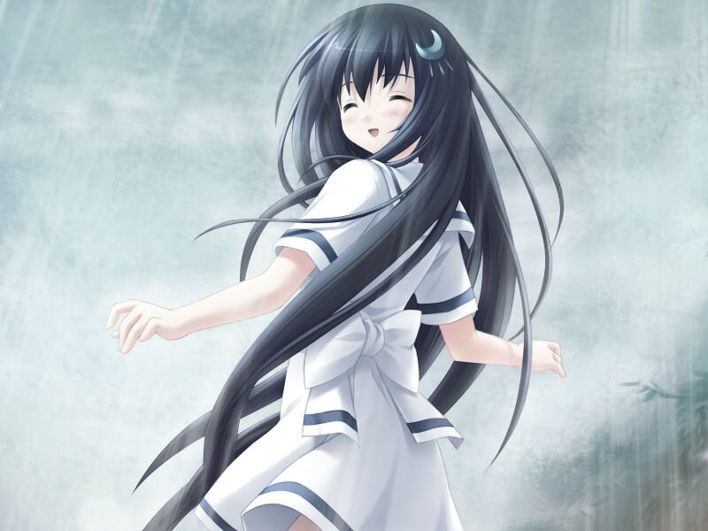 Anime Girl in Rain — White, Calm