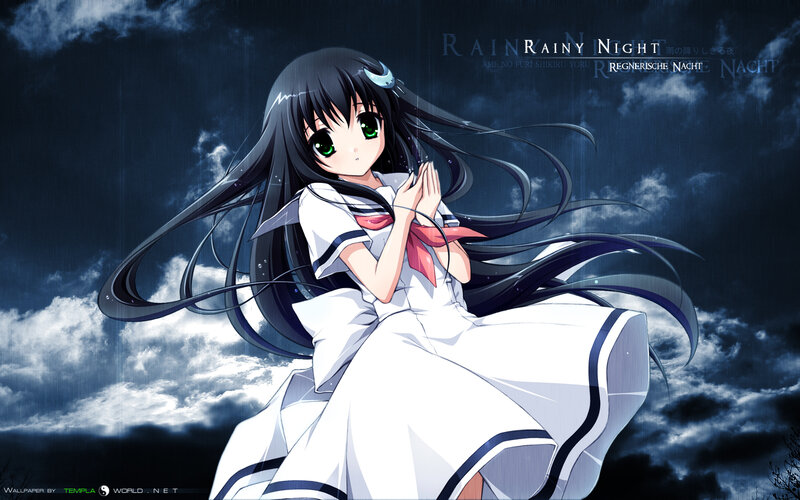 Anime Girl in Rain — White, Dramatic, Night, School Uniform