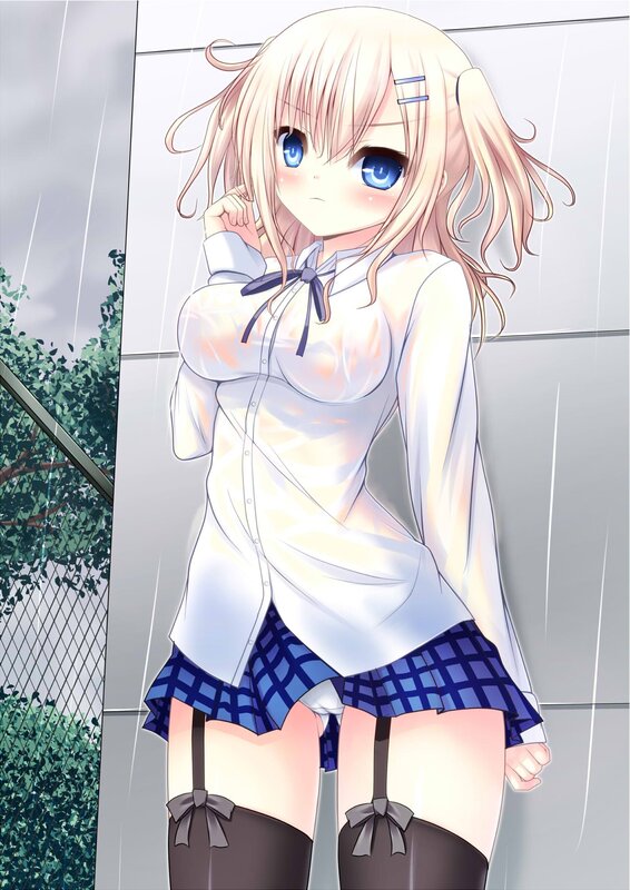 Anime Girl in Rain — White, Dramatic, School Uniform, Trees