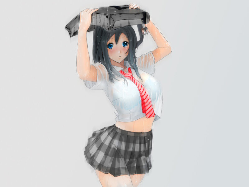 Anime Girl in Rain — White, Dramatic
