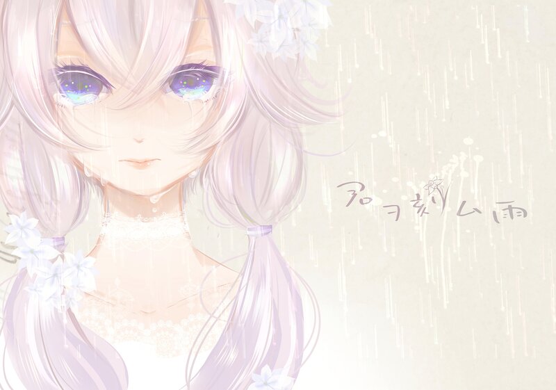 Anime Girl in Rain — White, Melancholic, Digital Art