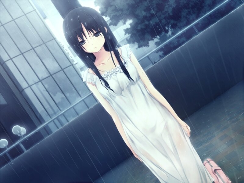 Anime Girl in Rain — White, Melancholic