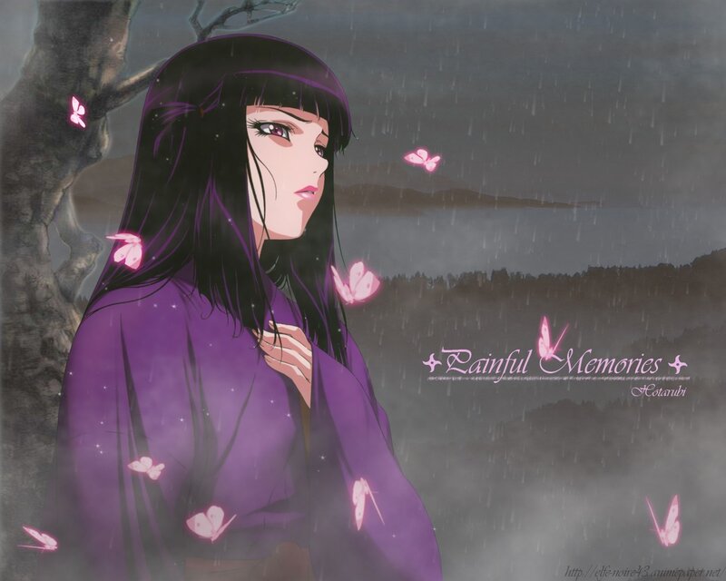 Anime girl in rain with butterflies