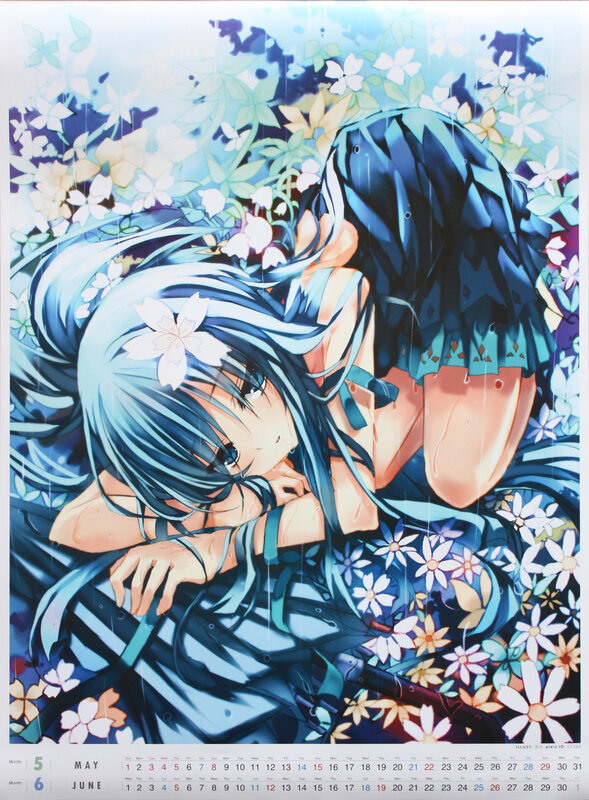 Anime girl in rain with flowers