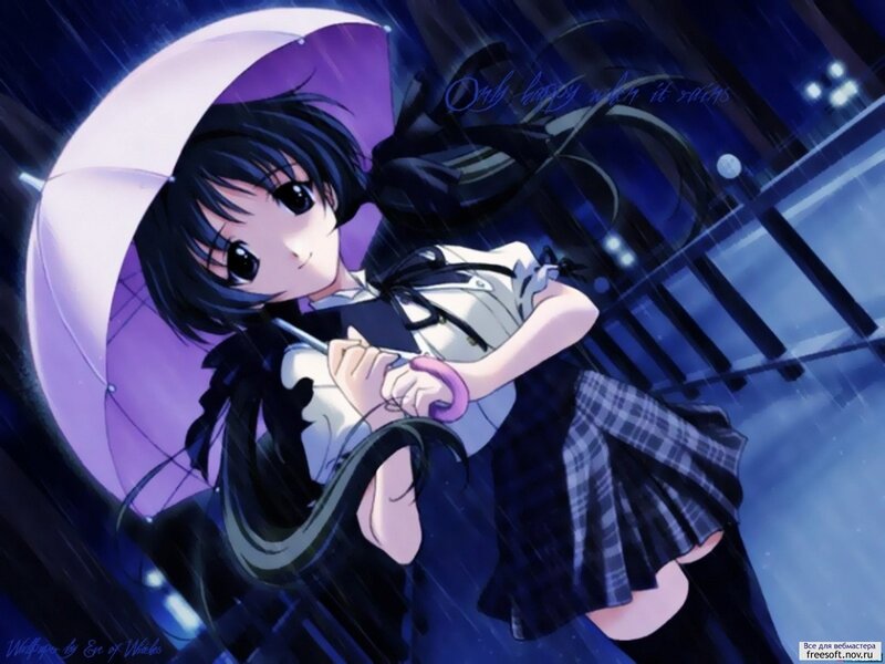 anime girl in rain with umbrella