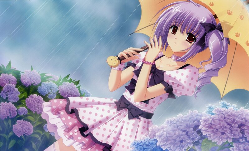 anime girl in rain with umbrella
