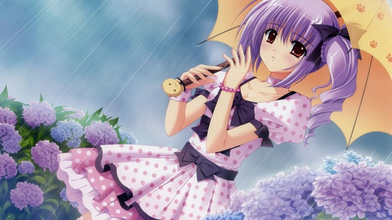 anime girl in rain with umbrella