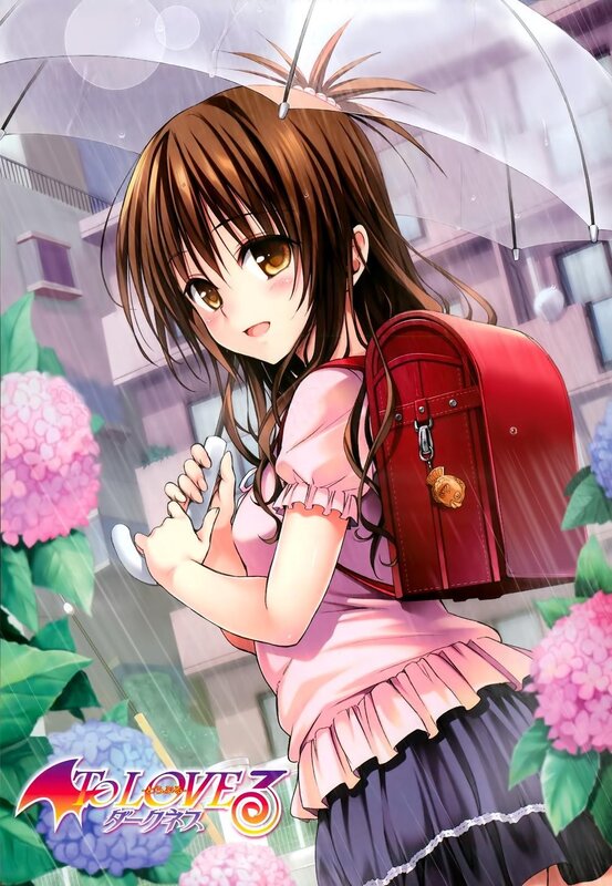 Anime girl in rain with umbrella