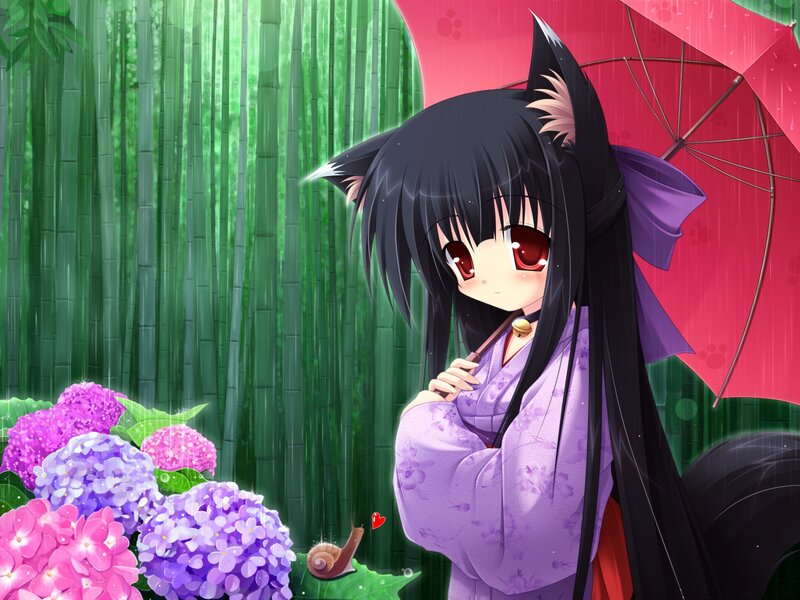 anime girl in rain with umbrella