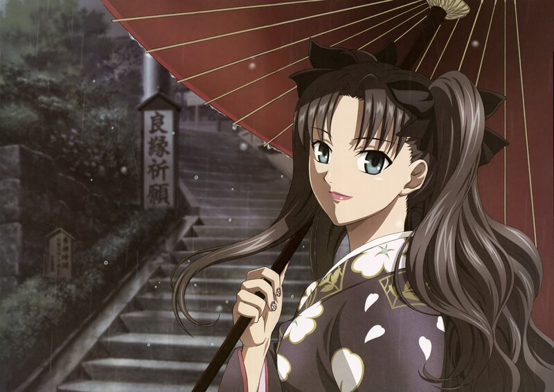 anime girl in rain with umbrella