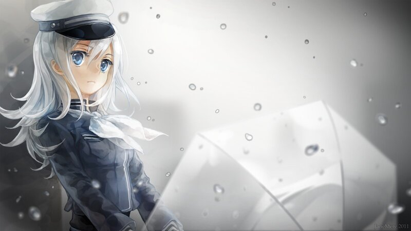 anime girl in rain with umbrella