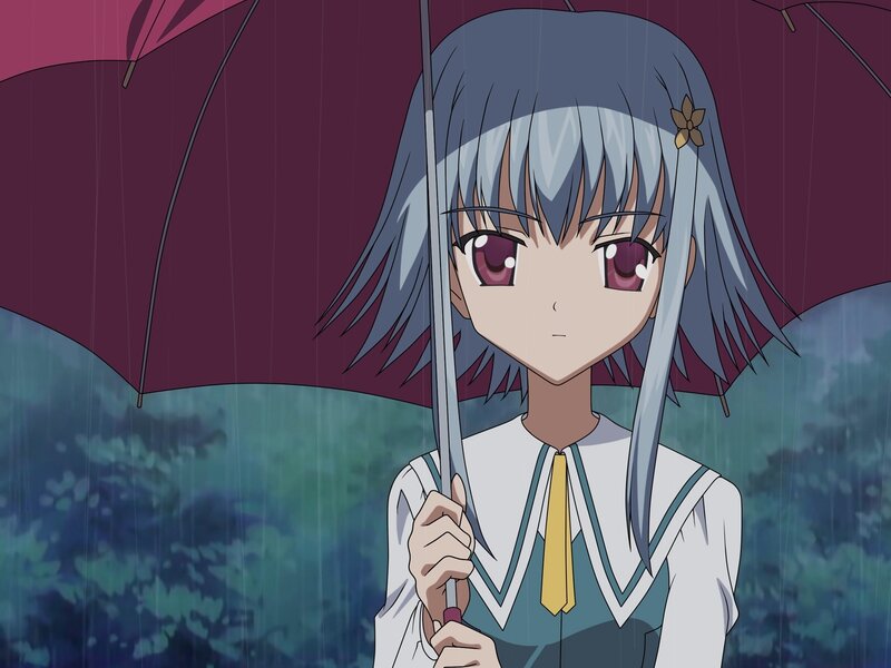 anime girl in rain with umbrella