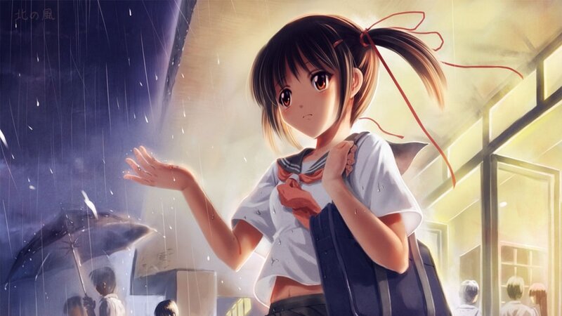 Anime Girl in Rain — Yellow, Dramatic