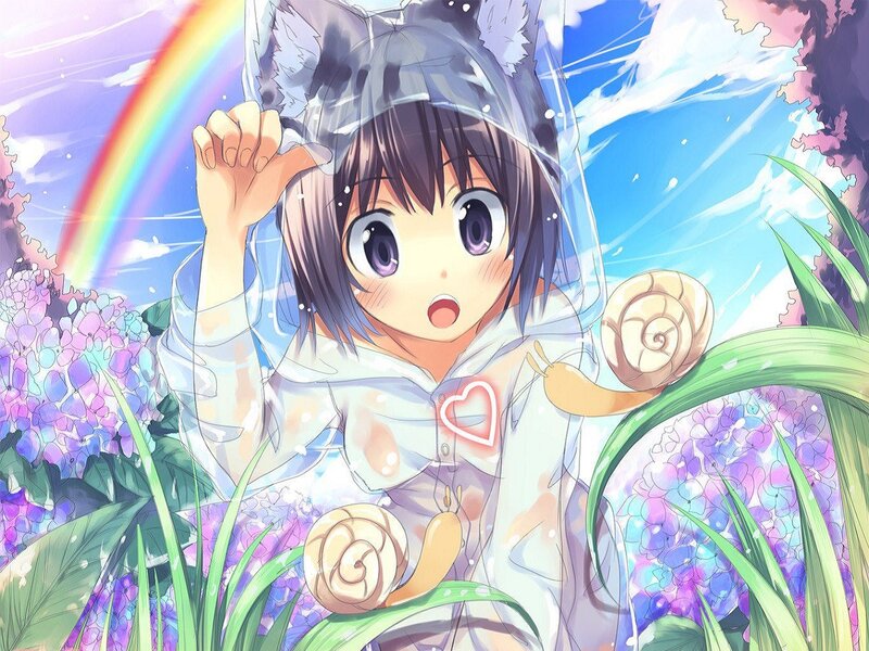 Anime Girl in Raincoat — Blue