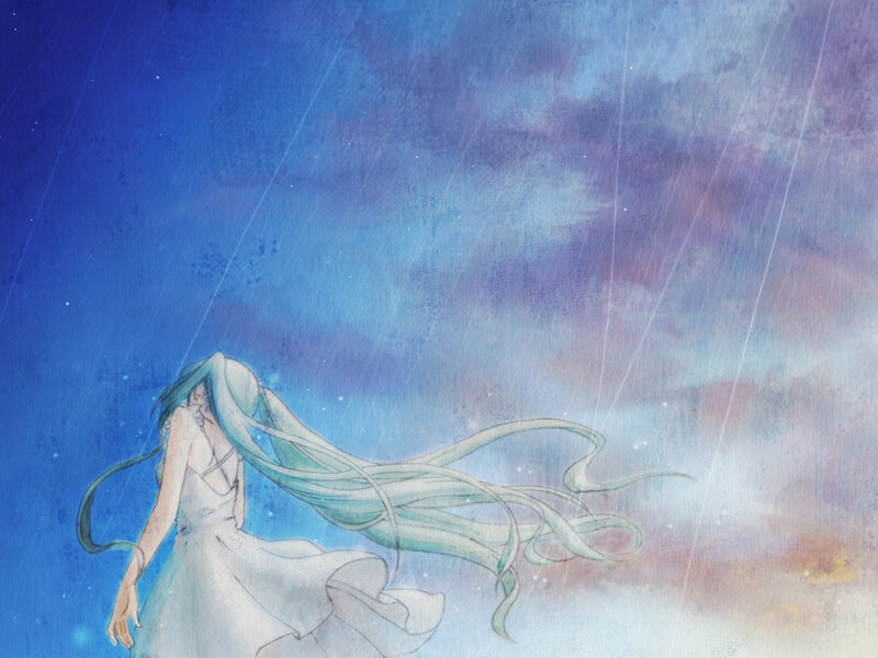 Anime girl in rainstorm