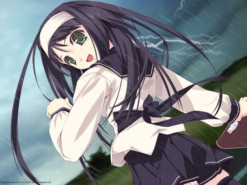 anime girl in rainstorm
