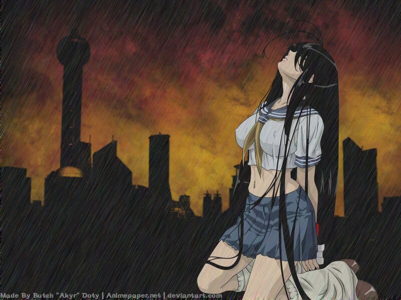 anime girl in rainstorm