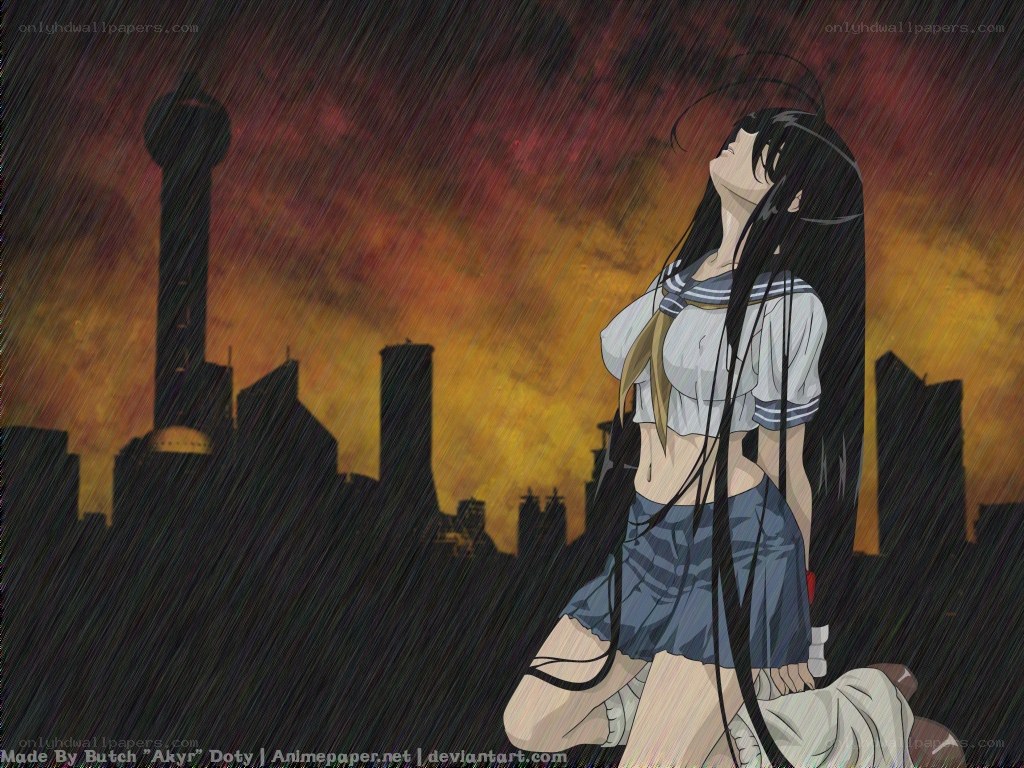 anime girl in rainstorm