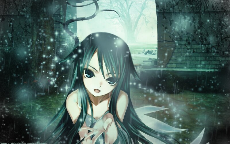 anime girl in rainy garden