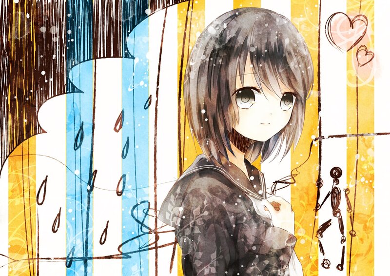 anime girl in rainy scene