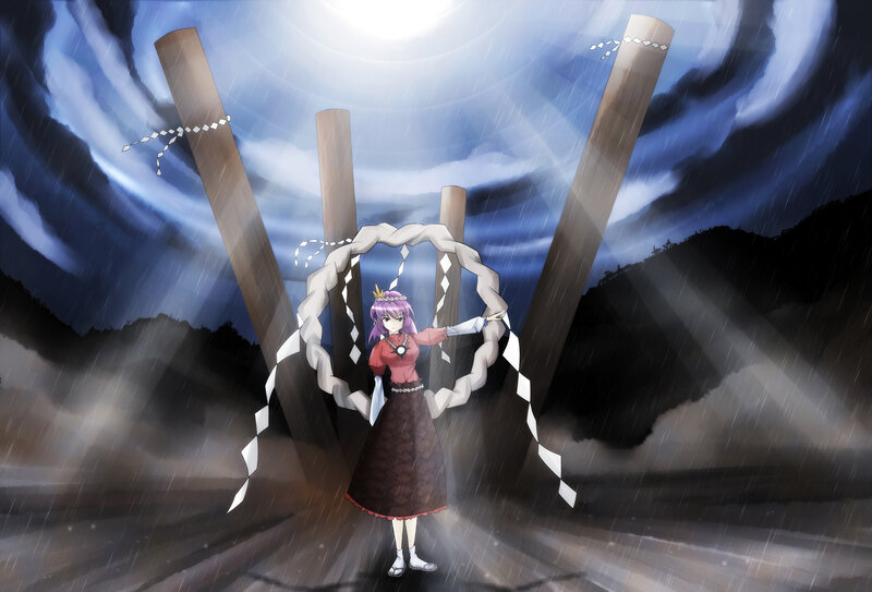 Anime girl in rainy shrine