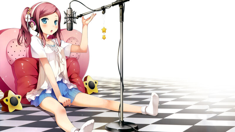 Anime Girl in Recording Studio — White