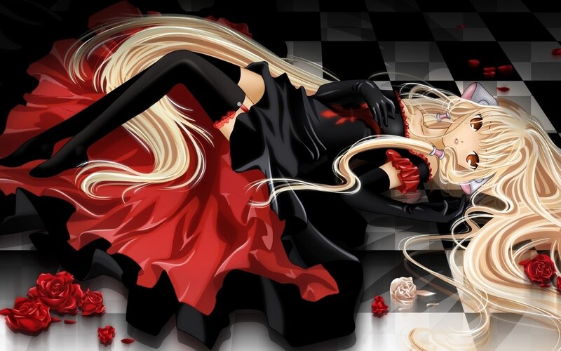 Anime girl in red and black dress