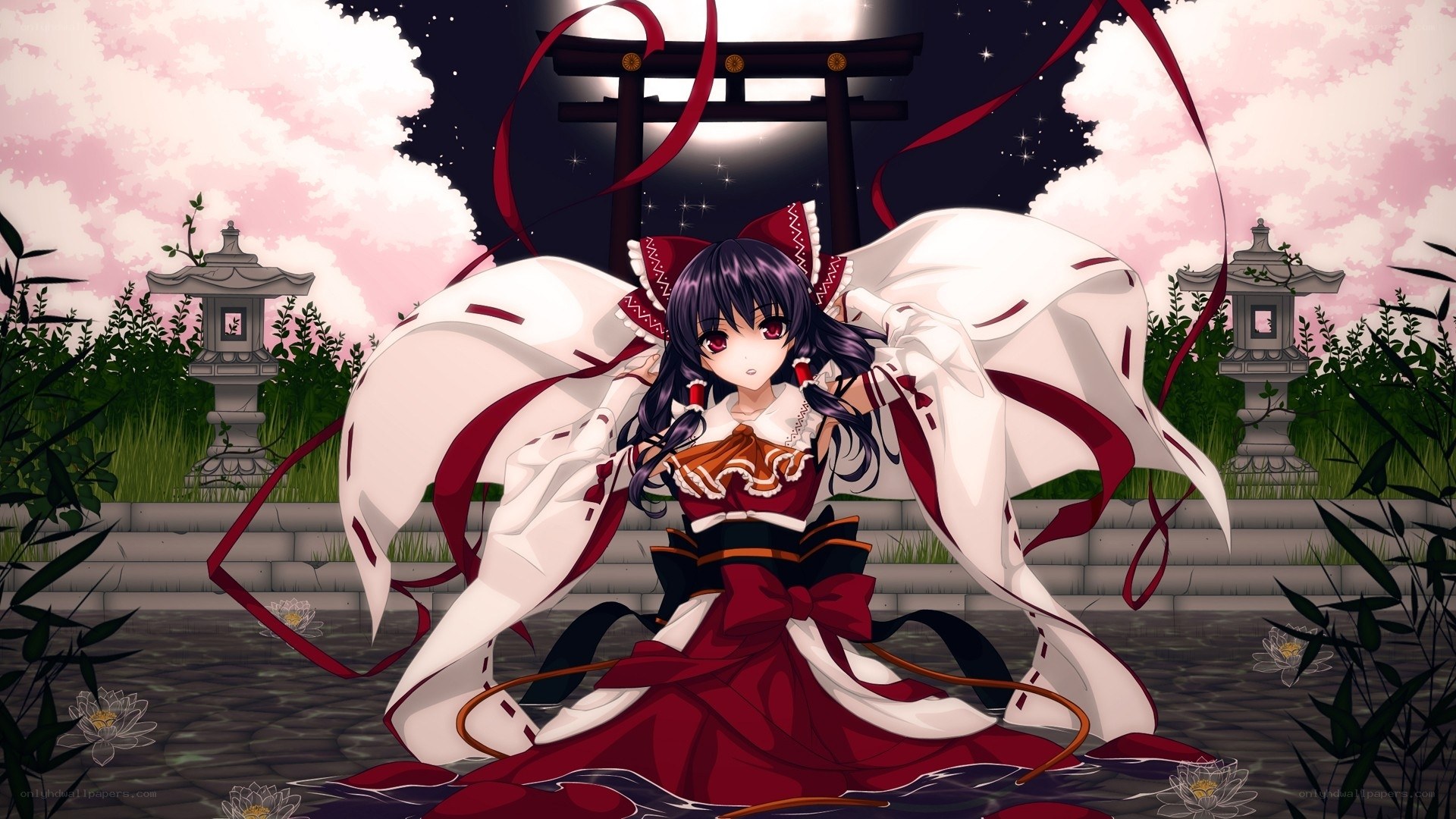 Anime girl in red and white dress