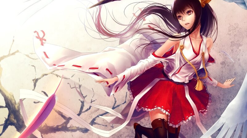 Anime Girl in Red and White — Dynamic, Long Hair