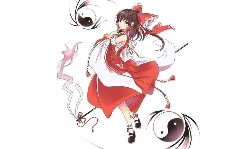 Anime Girl in Red and White — Dynamic, Yin-yang Symbol