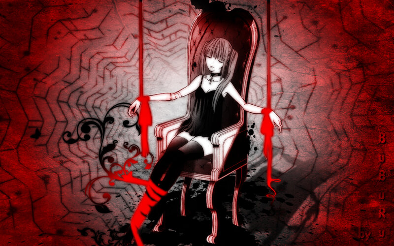 anime girl in red chair