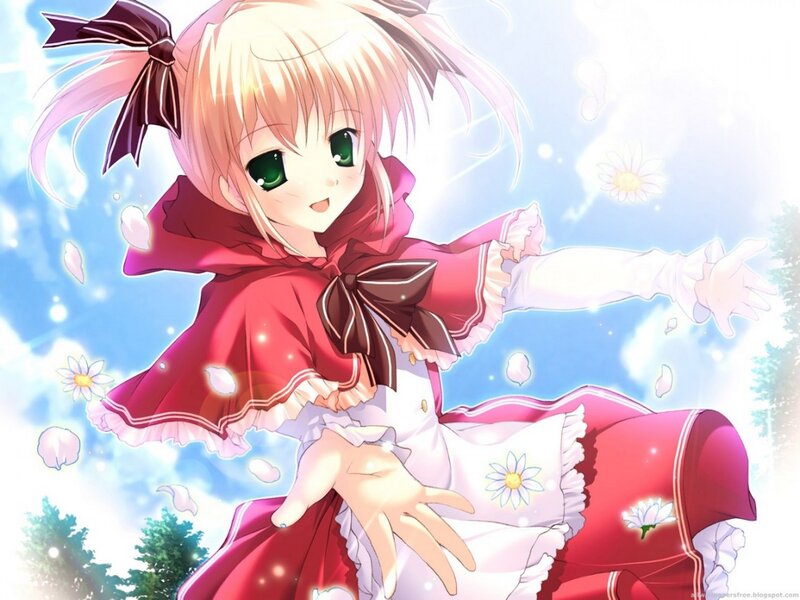 Anime Girl in Red Cloak — Cheerful