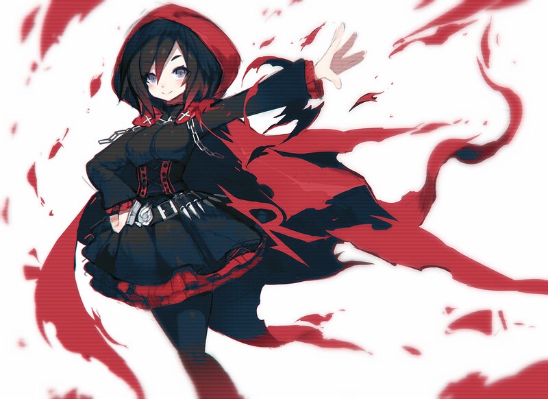 Anime Girl in Red Cloak — Dramatic, Digital Art, Chains