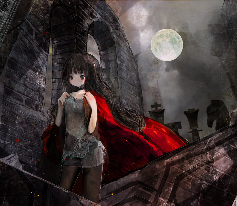 Anime Girl in Red Cloak — Dramatic, Night, Digital Art