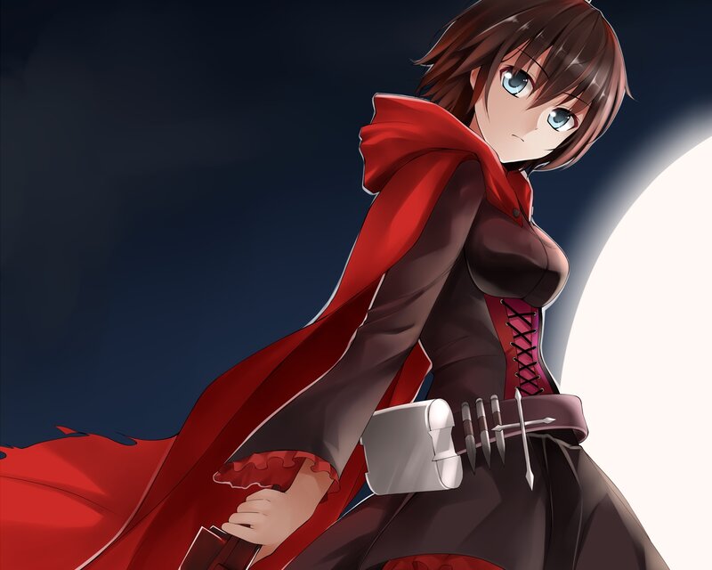 Anime Girl in Red Cloak — Dramatic, Night, Sword