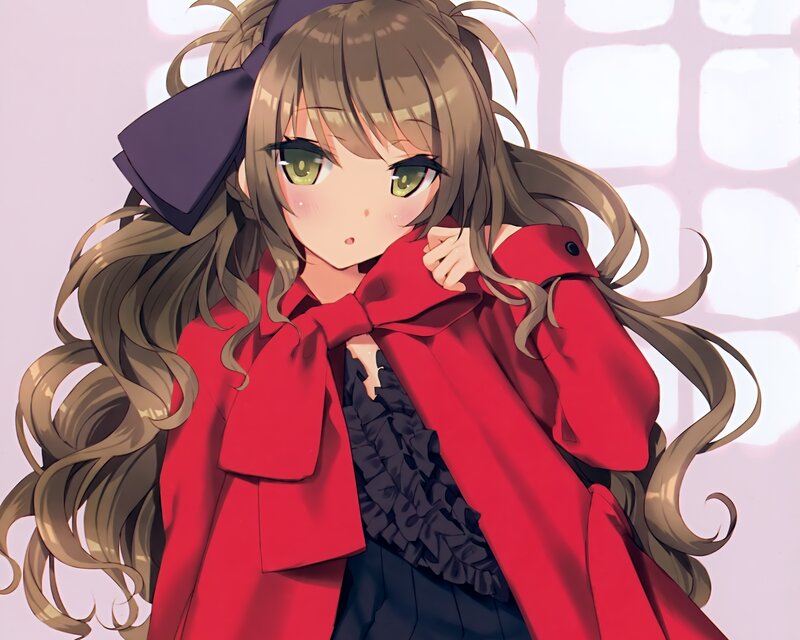 Anime Girl in Red Coat — Calm, Long Hair