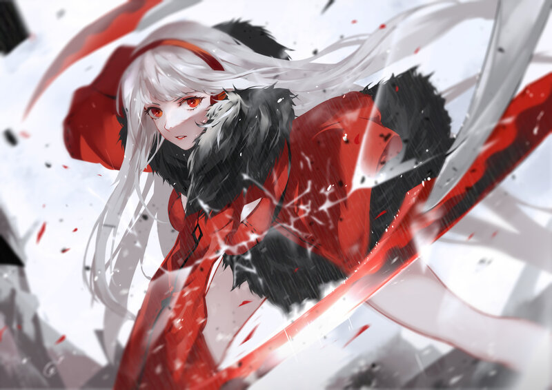 Anime Girl in Red Coat — Dramatic, Digital Art