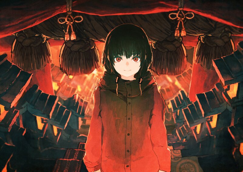 Anime Girl in Red Coat — Dramatic, Night, Digital Art