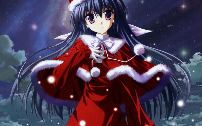 Anime Girl in Red Coat — Festive, Night