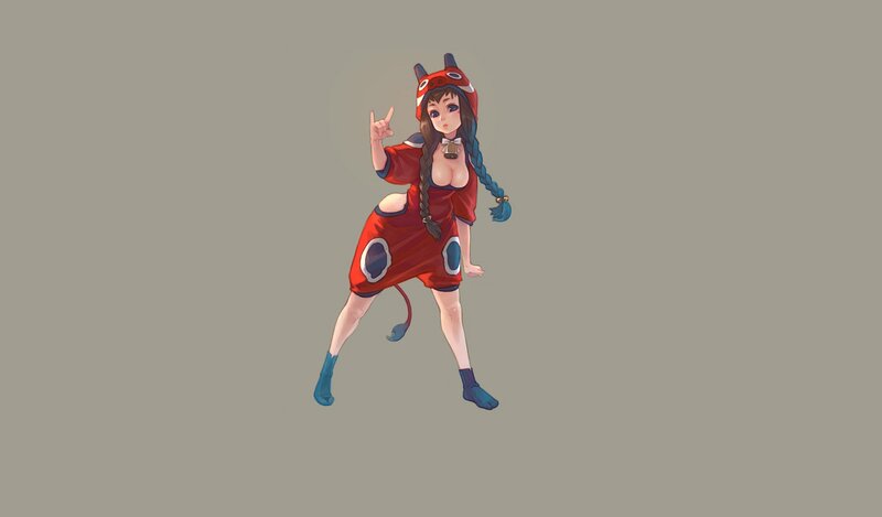 Anime Girl in Red Costume — Playful